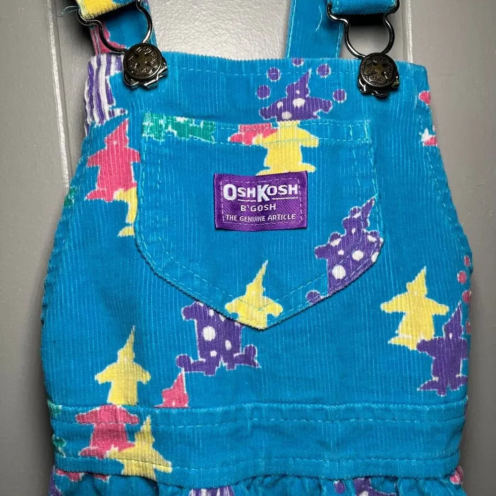 Vintage Oshkosh B'gosh Blue Overalls Dress Corduroy Clowns Size 6